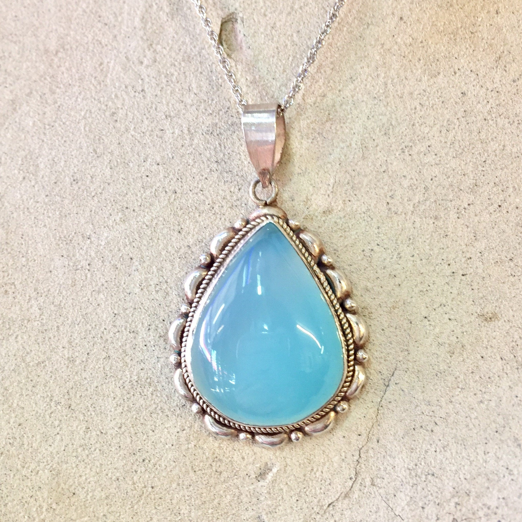 Vintage Silver Pendant | Opalite Pendant | Vintage Jewelry | Sterling Silver | Opalite Jewelry | Blue | Green | Vintage Necklace | Pendant