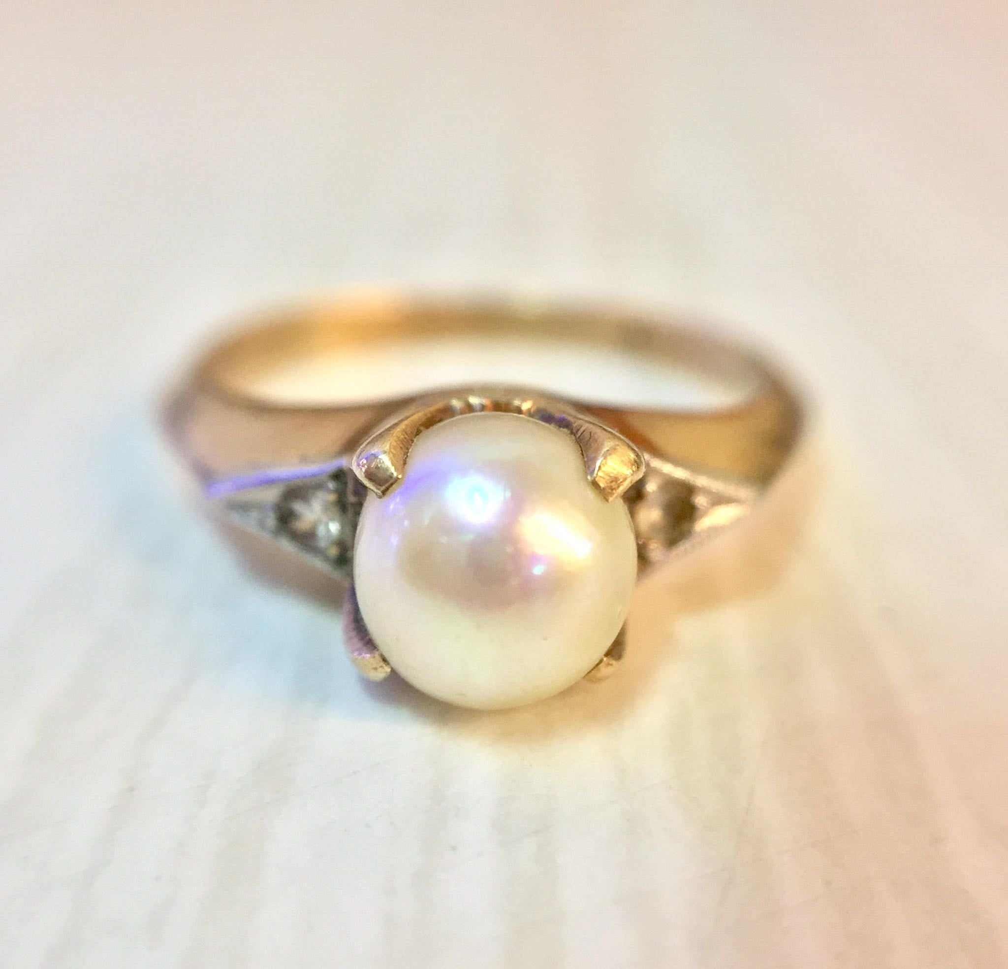 Vintage Gold Ring | 10 K Yellow Gold | Yellow Gold Ring | Pearl Ring | Vintage Jewelry | Diamond Ring | Gold Jewelry | Engagement Ring |