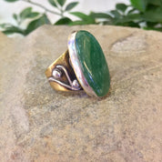 Vintage Brass Ring | Green Jasper | Sterling Silver | Vintage Jewelry | Statement Ring | Green Jewelry | Brass Jewelry | Vintage Silver