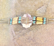 Vintage Beaded Bracelet | Turquoise Bracelet | Beaded Jewelry | Vintage Jewelry | Sterling Silver | Multi Strand | Turquoise | Flower | Gift