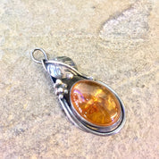 Vintage Silver Pendant | Vintage Jewelry | Amber Pendant | Sterling Silver | Amber Jewelry | Necklace | Pendant | Orange | Silver | Gift