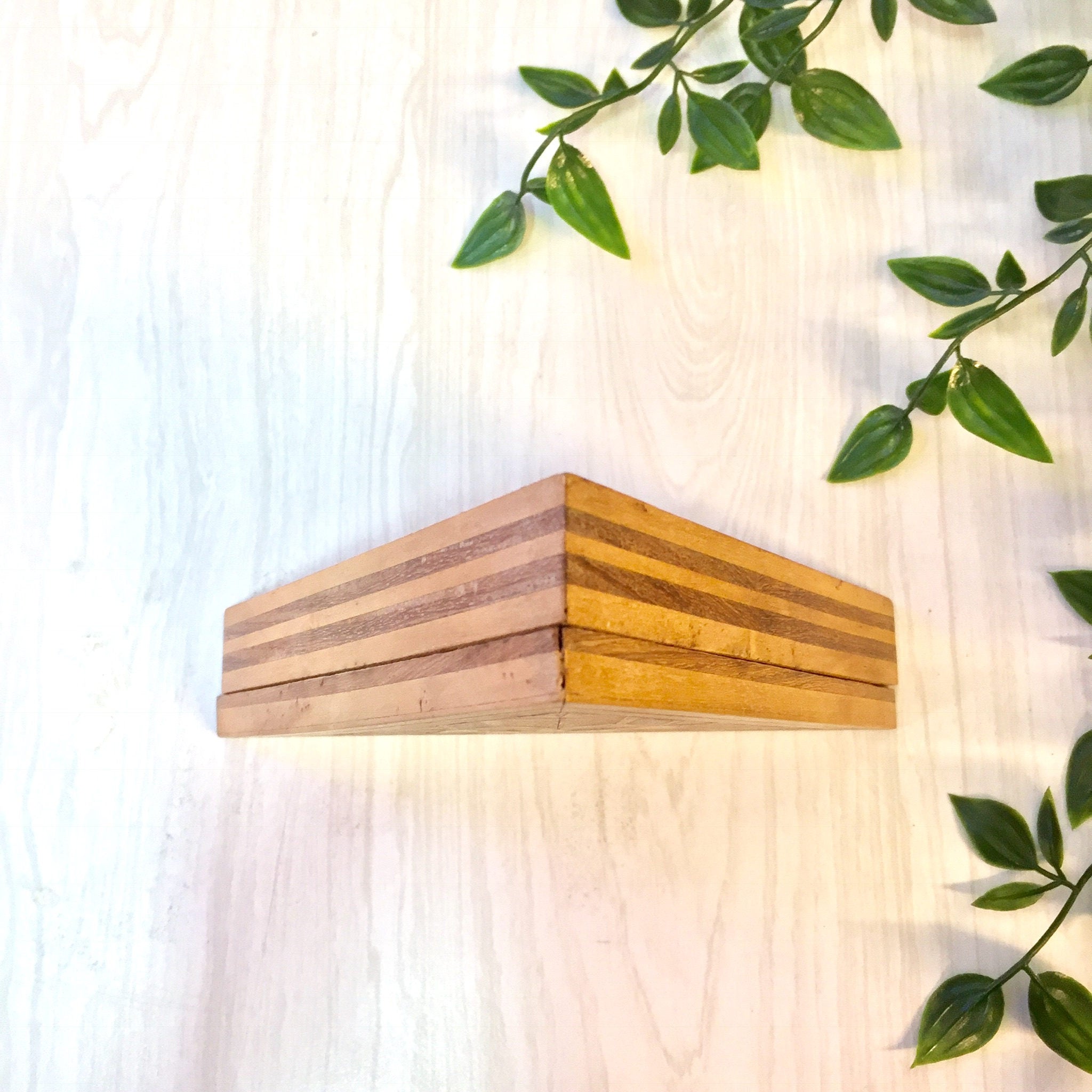 Vintage Wooden Box | Vintage Home Decor | Trinket Box | Handmade Box | Inlaid Wood Work | Triangle | Wood Box | Catch All Box | Mosaic |Gift