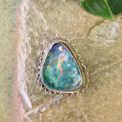 Vintage Silver Pendant, Vintage Silver Brooch, Sterling Silver, Vintage Necklace, Iridescent Stone, Green, Blue, Vintage Pin,Vintage Jewelry