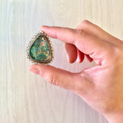 Vintage Silver Pendant, Vintage Silver Brooch, Sterling Silver, Vintage Necklace, Iridescent Stone, Green, Blue, Vintage Pin,Vintage Jewelry