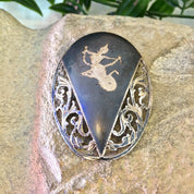Siam Sterling Brooch, Vintage Brooch, Sterling Silver, Vintage Jewelry, Nielloware, Goddess of Lightening, Mekhala, Silver Brooch, Asian