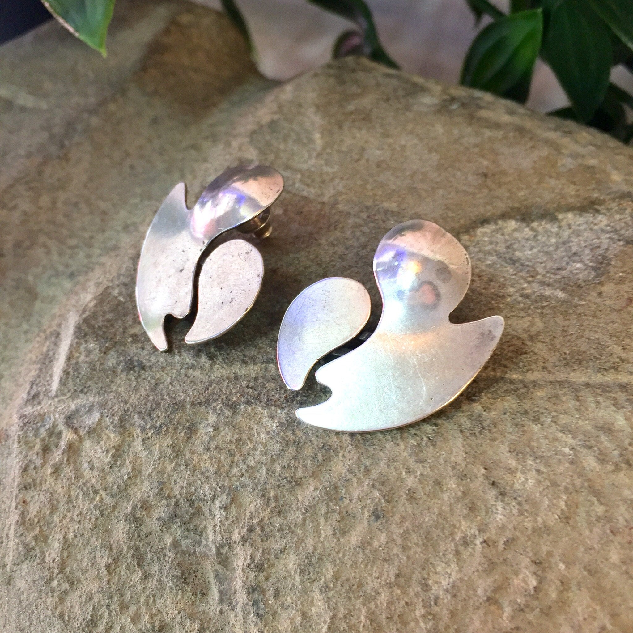 Vintage Silver Earrings, Abstract Earrings, Vintage Jewelry, Sterling Silver, Statement Jewelry, Gift for Mom, Mother's Day Gift,