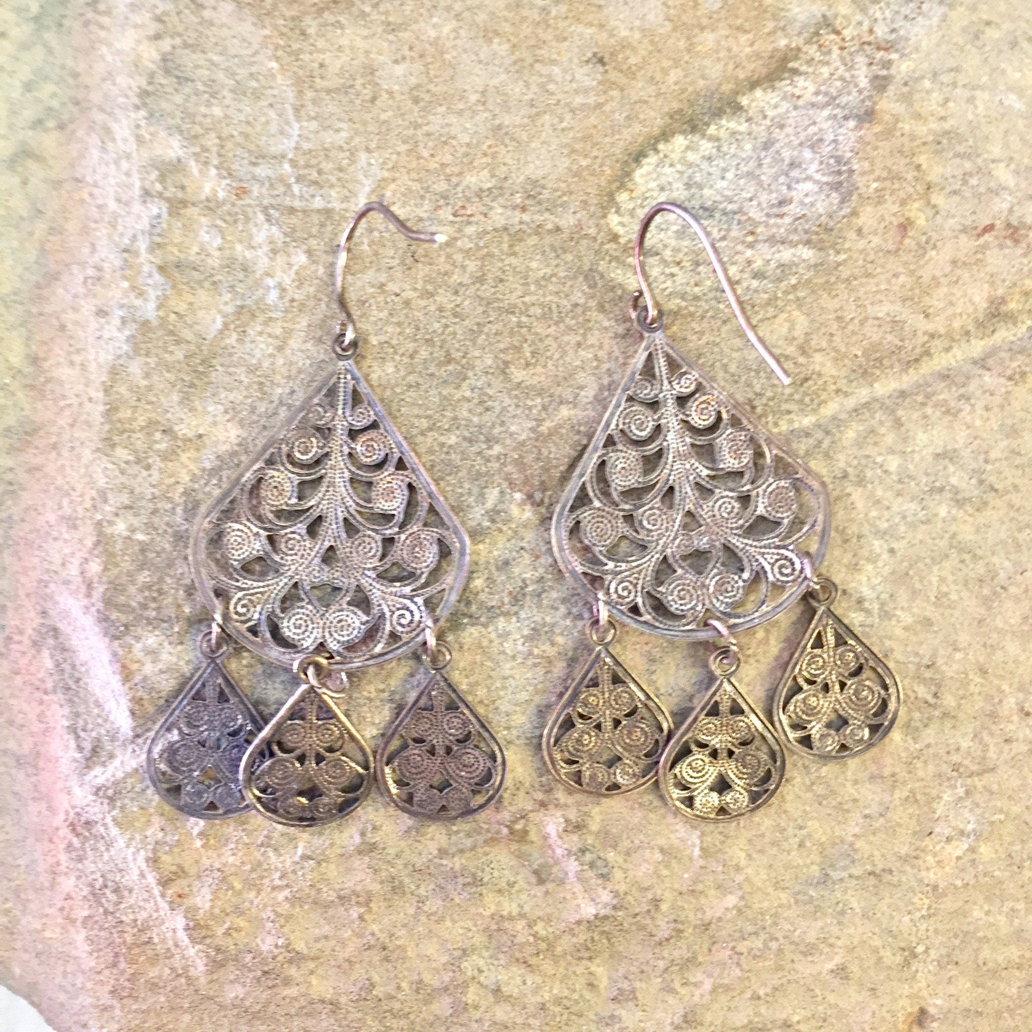 Vintage Earrings, Silver Tone Earrings, Dangle Earrings, Chandelier Earrings, Statement Jewelry, Vintage Jewelry, Filagree Earrings, Silver