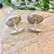 Vintage Cufflinks, Menswear, Suit Accessories, Suit and Tie, Vintage Jewelry, Silver Tone Cuff Links, Round Cufflinks, Black Cufflinks,