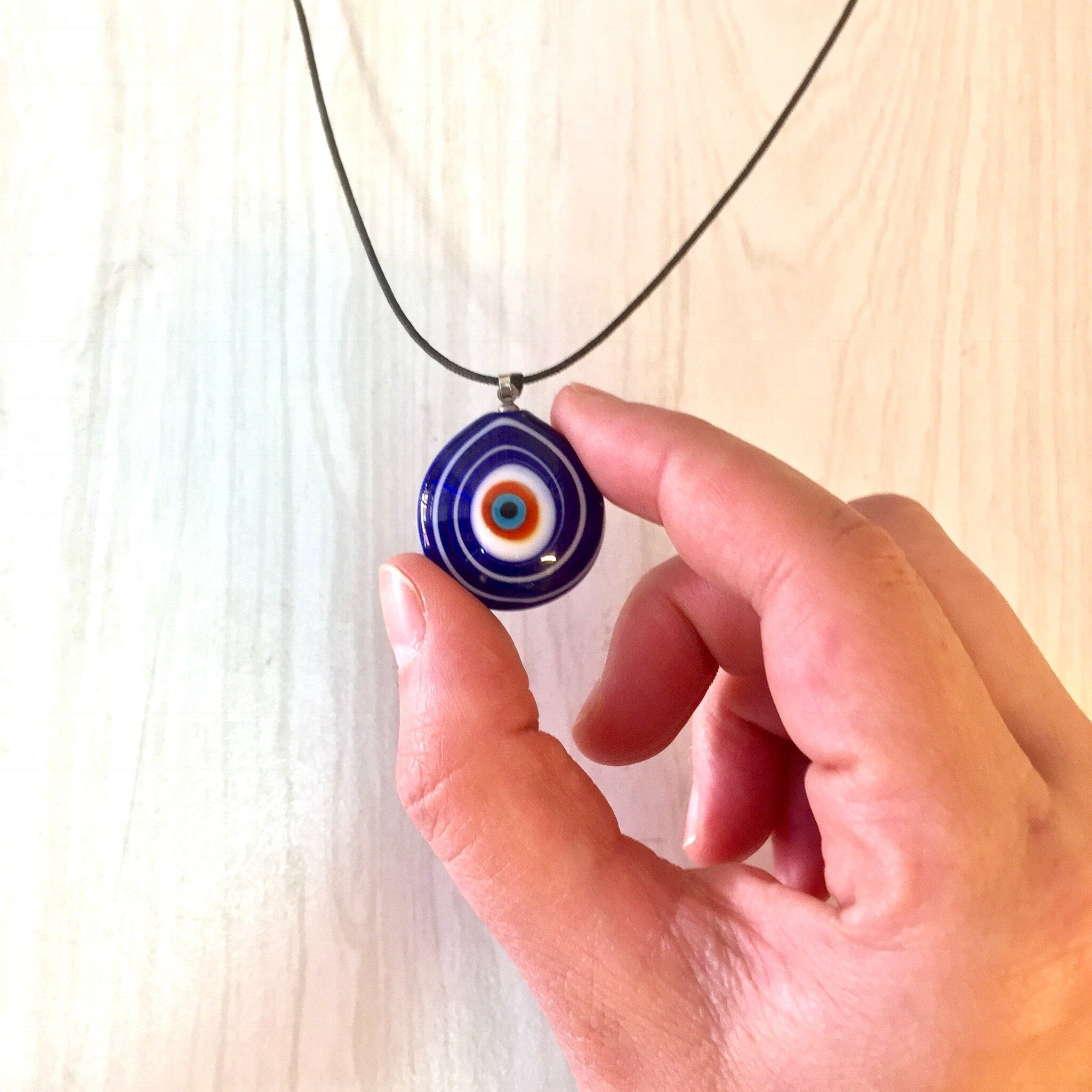 Evil Eye Necklace, Evil Eye Pendant, Vintage Evil Eye, Glass Pendant, Blue, Red, White, Vintage Necklace, Vintage Jewelry, Evil Eye