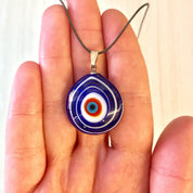 Evil Eye Necklace, Evil Eye Pendant, Vintage Evil Eye, Glass Pendant, Blue, Red, White, Vintage Necklace, Vintage Jewelry, Evil Eye