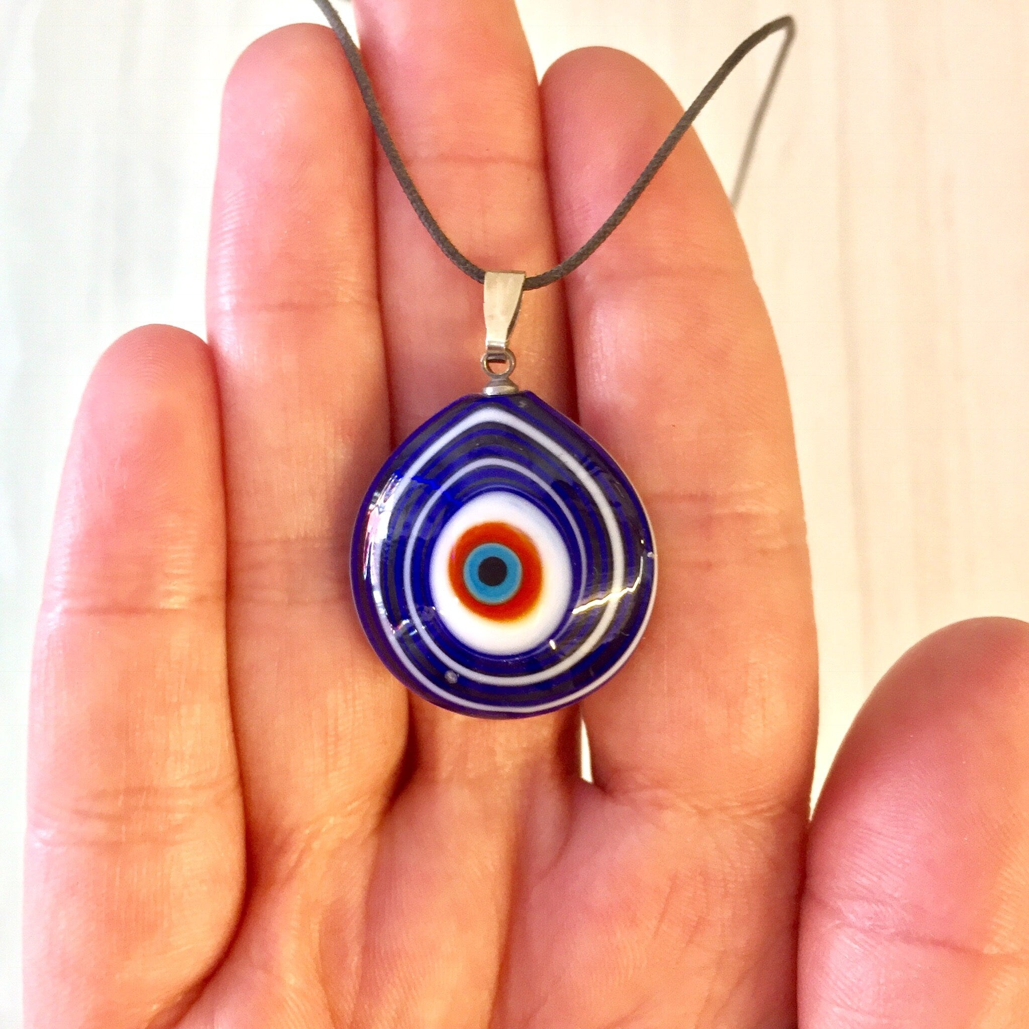 Evil Eye Necklace, Evil Eye Pendant, Vintage Evil Eye, Glass Pendant, Blue, Red, White, Vintage Necklace, Vintage Jewelry, Evil Eye