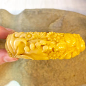 Vintage Celluloid Bracelet, Bangle Bracelet, Vintage Jewelry, Celluloid Jewelry, Floral Bracelet, Flowers, Carved Celluloid, Yellow Bracelet
