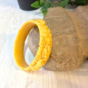 Vintage Celluloid Bracelet, Bangle Bracelet, Vintage Jewelry, Celluloid Jewelry, Floral Bracelet, Flowers, Carved Celluloid, Yellow Bracelet
