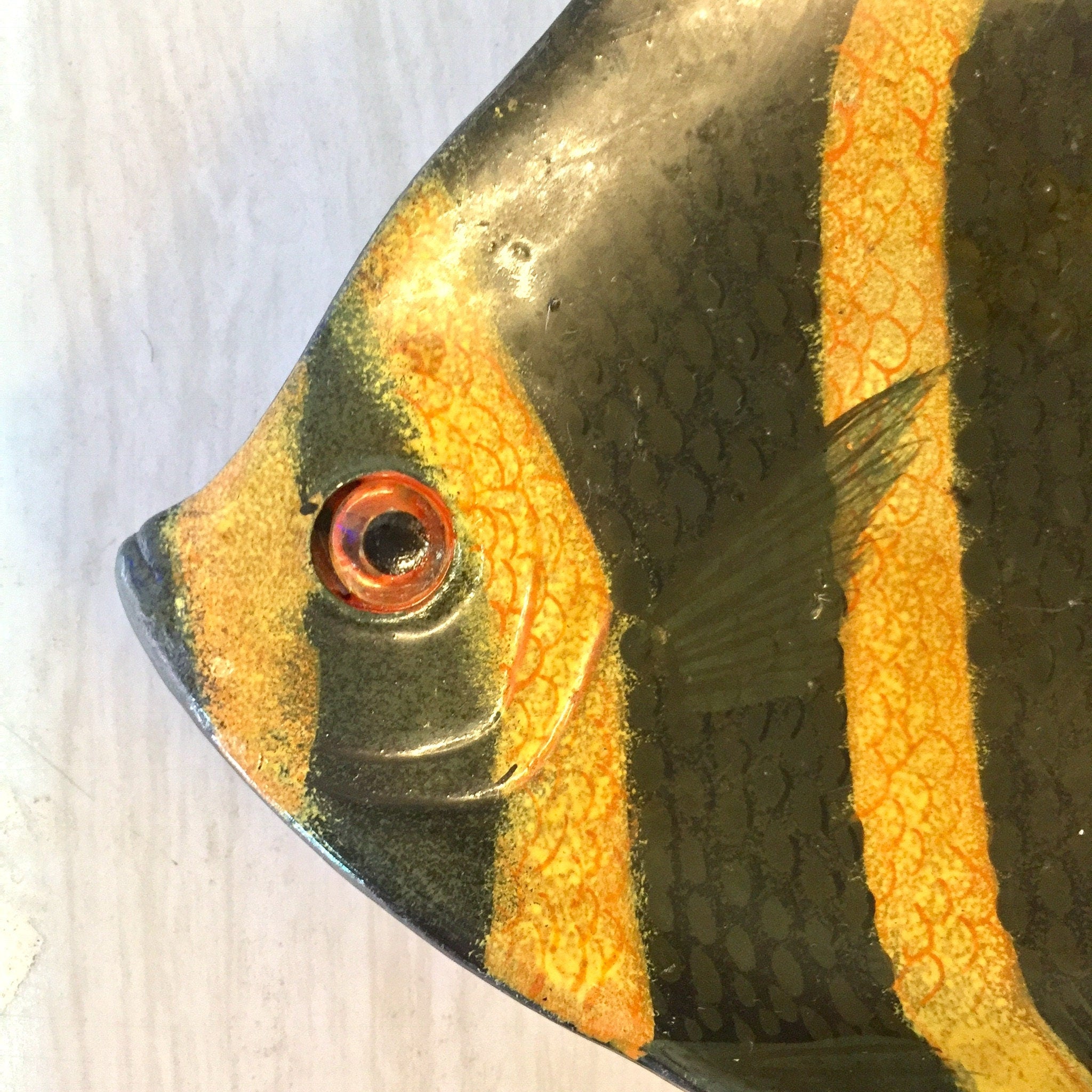 Vintage Catch All Dish, Fish Dish, Ring Dish, Wall Hanging, Wall Decor, Vintage Home Decor, Green, Yellow, Fish Eye, Small Dish, Wall Art