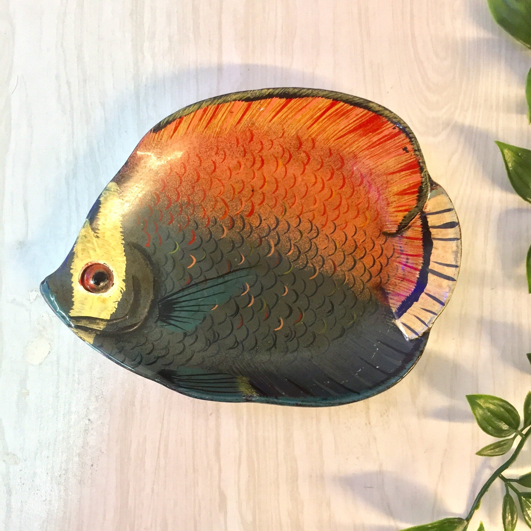 Vintage Catch All Dish, Fish Dish, Ring Dish, Wall Hanging, Wall Decor, Vintage Home Decor, Green, Yellow, Fish Eye, Small Dish, Wall Art