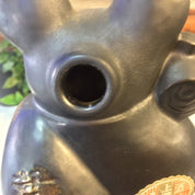 Large vintage black and gold animal-shaped sake bottle featuring a unique rat design, rare Asian home decor piece