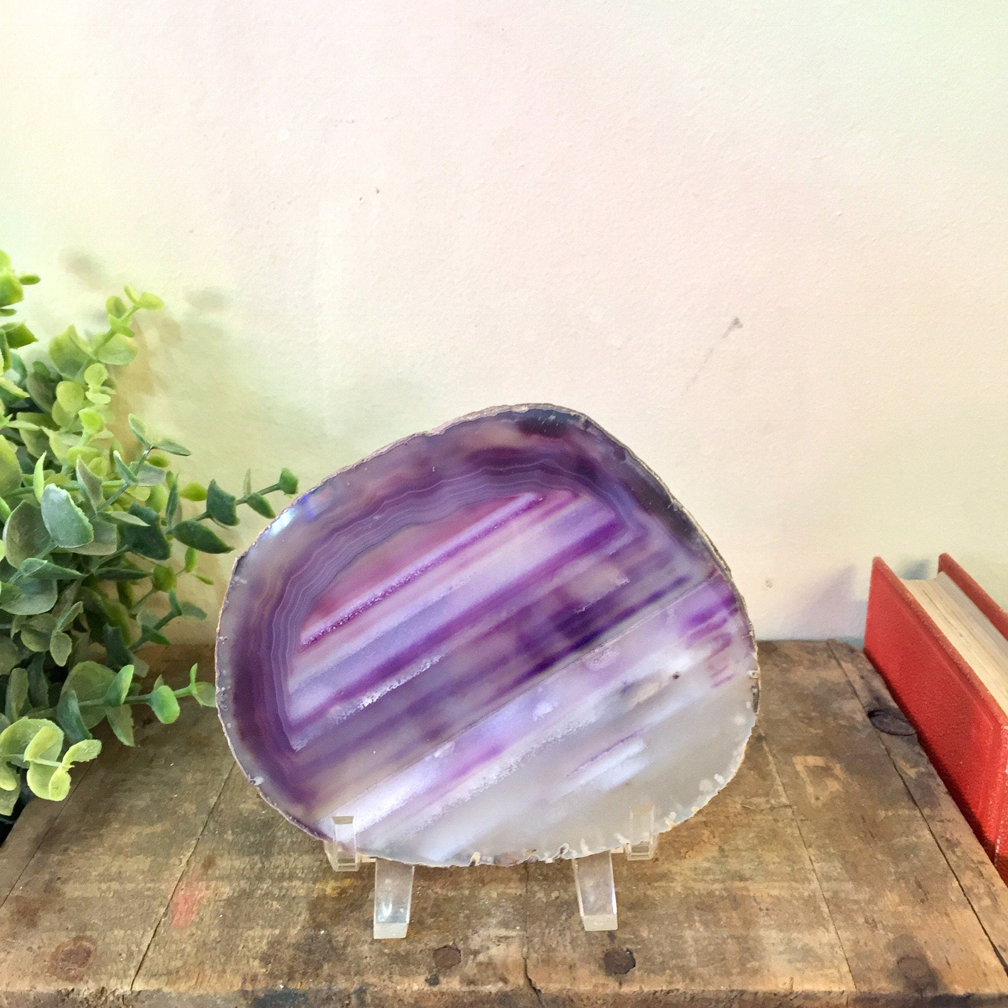 Purple Agate Geode, Display Geode, Rock, Purple, Grey, Display Stand, Vintage Home Decor, Nature, Agate, Geode, Slab Display Geode, Mantle