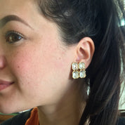 Vintage Clip On Earrings, Costume Jewelry, Vintage Jewelry, Statement Jewelry, Vintage Earrings, Gold Toned Jewelry, Fake Diamond Earrings