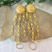 Vintage Clip On Earrings, Gold Toned Earrings, Costume Jewelry, Vintage Jewelry, Statement Jewelry, Dangle Earrings, Long Earrings, Clip Ons