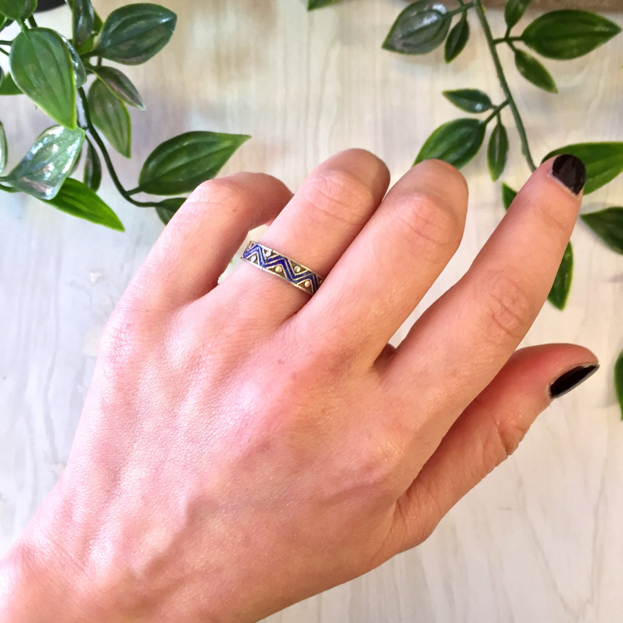 Vintage Silver Ring, Vintage Jewelry, Geometric Ring, Sterling Silver, Band Ring, 925, Blue, Circle, Silver, Triangle, Gift Idea, Ring