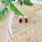 Vintage Gold Earrings, Vintage Jewelry, Garnet Earrings, Diamond Earrings, 14K Gold, 14 Karat, Yellow Gold, Oval Earrings, Gold Jewelry, Red