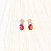 Vintage Gold Earrings, Vintage Jewelry, Garnet Earrings, Diamond Earrings, 14K Gold, 14 Karat, Yellow Gold, Oval Earrings, Gold Jewelry, Red