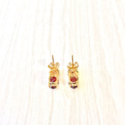 Vintage Gold Earrings, Vintage Jewelry, Garnet Earrings, Diamond Earrings, 14K Gold, 14 Karat, Yellow Gold, Oval Earrings, Gold Jewelry, Red
