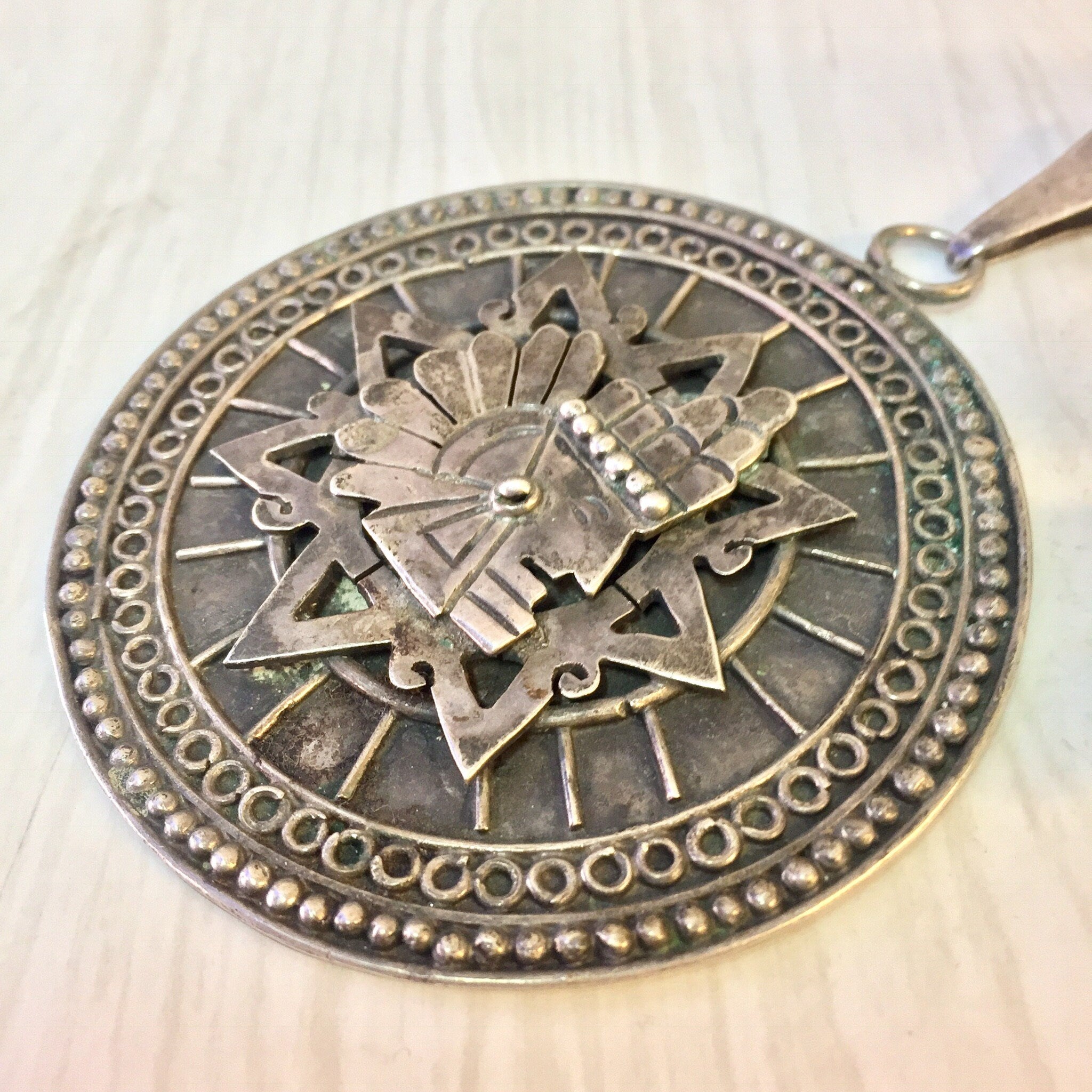 Large Taxco Pendant, Sterling Silver, Taxco Jewelry, Vintage Jewelry, Aztec Necklace, Vintage Necklace, Vintage Pendant,Taxco,Silver Pendant