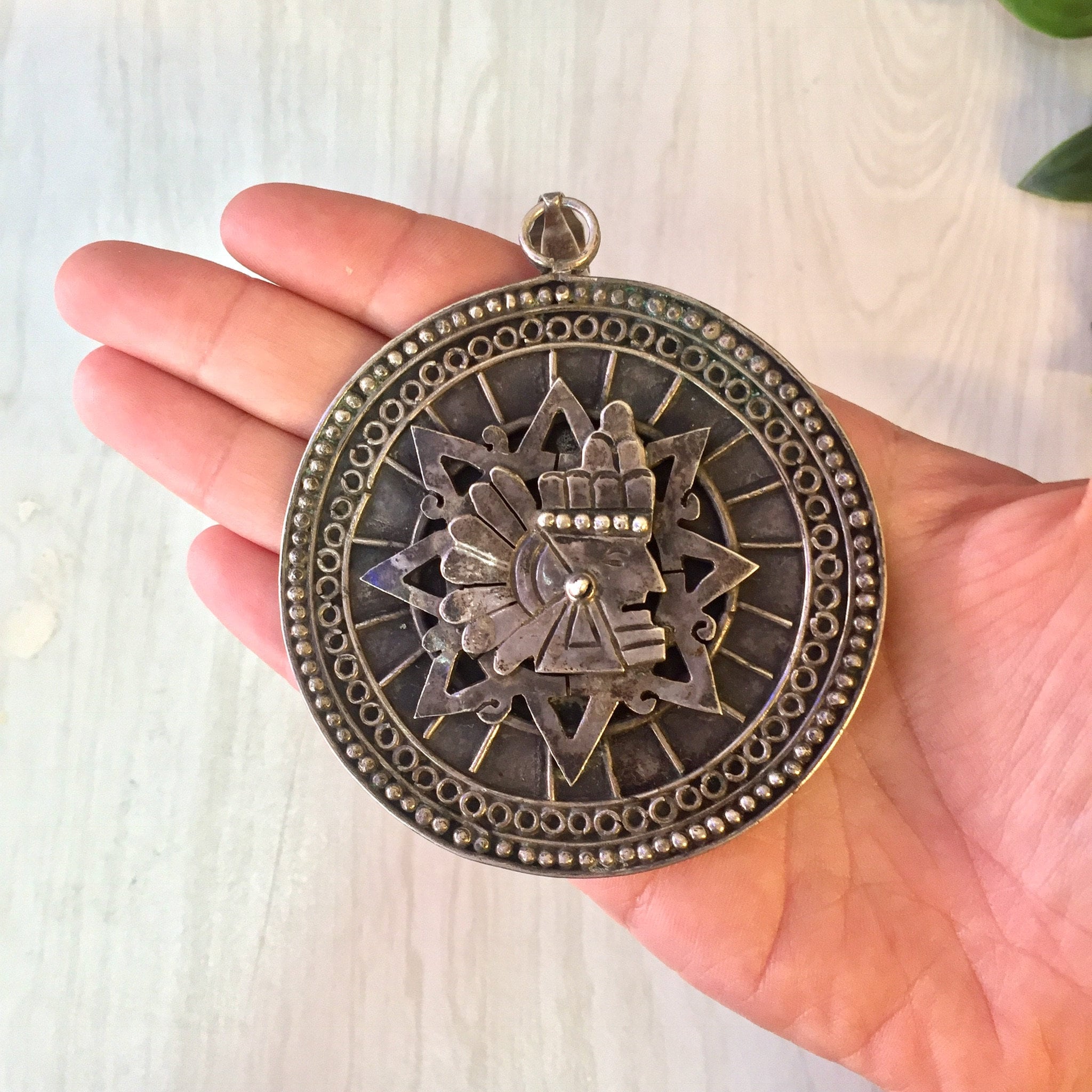 Large Taxco Pendant, Sterling Silver, Taxco Jewelry, Vintage Jewelry, Aztec Necklace, Vintage Necklace, Vintage Pendant,Taxco,Silver Pendant