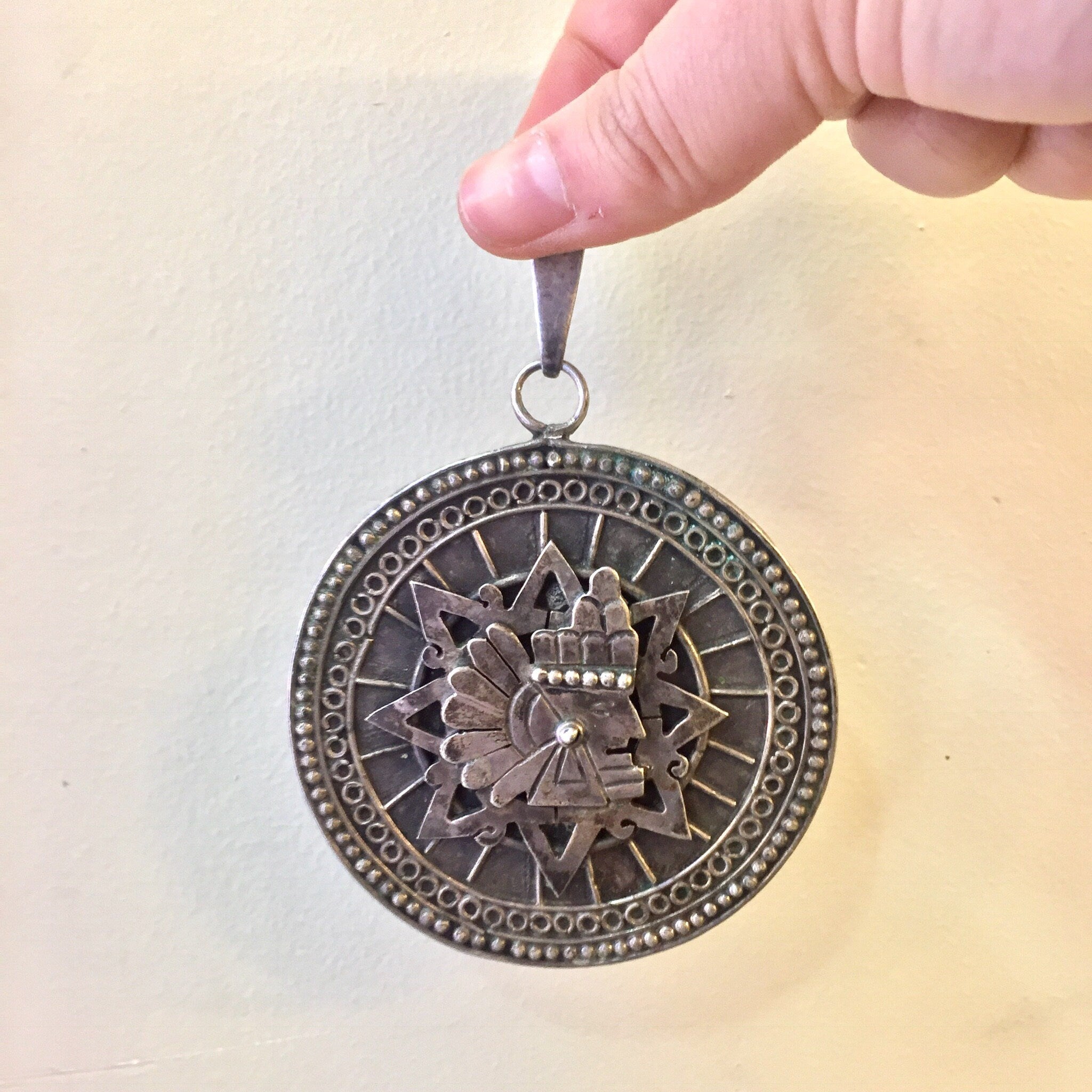 Large Taxco Pendant, Sterling Silver, Taxco Jewelry, Vintage Jewelry, Aztec Necklace, Vintage Necklace, Vintage Pendant,Taxco,Silver Pendant