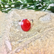 Vintage Silver Ring, Red Cabochon Stone, Sterling Silver, Red Stone, Red Jewelry, Oval Shaped Jewelry, Statement Jewelry, Red Enamel,