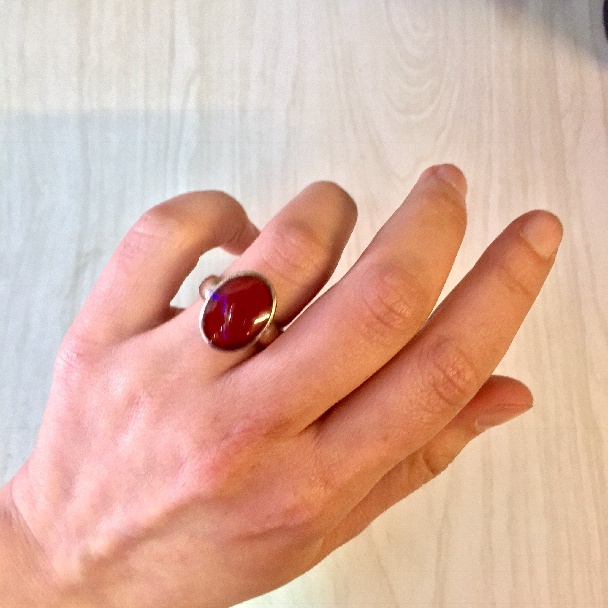 Vintage Silver Ring, Red Cabochon Stone, Sterling Silver, Red Stone, Red Jewelry, Oval Shaped Jewelry, Statement Jewelry, Red Enamel,