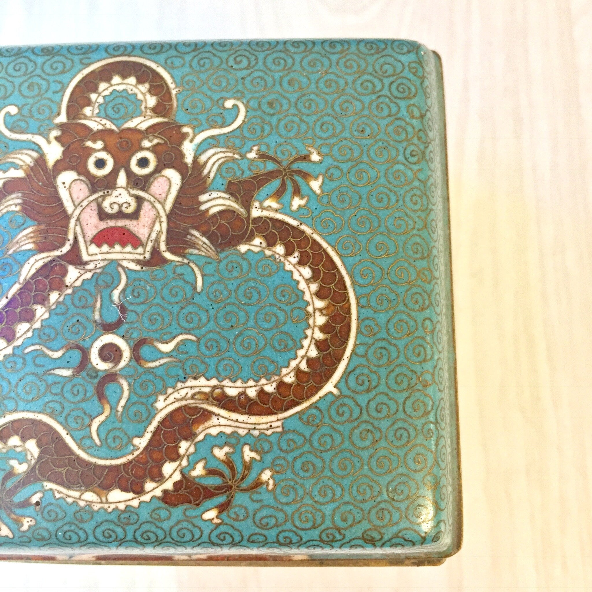 Vintage Cloisonne Box, Cloisonne Jewelry Box, Dragon Jewelry Box, Vintage Cloisonn, Blue Jewelry Box, Dragon Box, Trinket Box, Brass Box