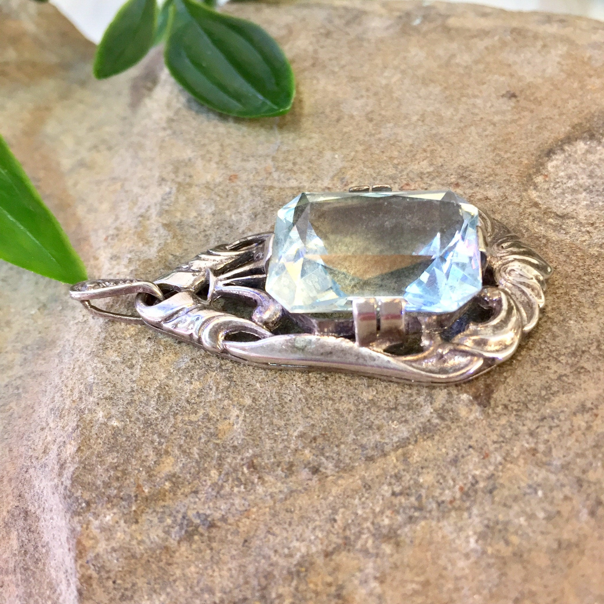 Vintage Silver Pendant, Aquamarine, Sterling Silver, Vintage Jewlery, Necklace, Blue, 925, Mothers Day Gift