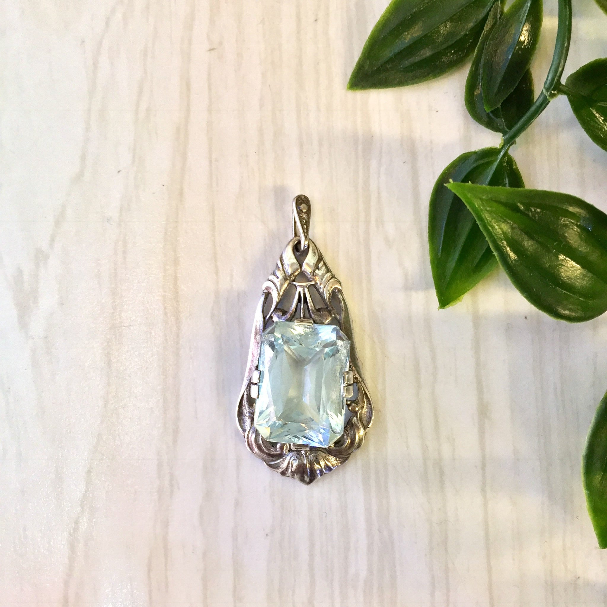 Vintage Silver Pendant, Aquamarine, Sterling Silver, Vintage Jewlery, Necklace, Blue, 925, Mothers Day Gift