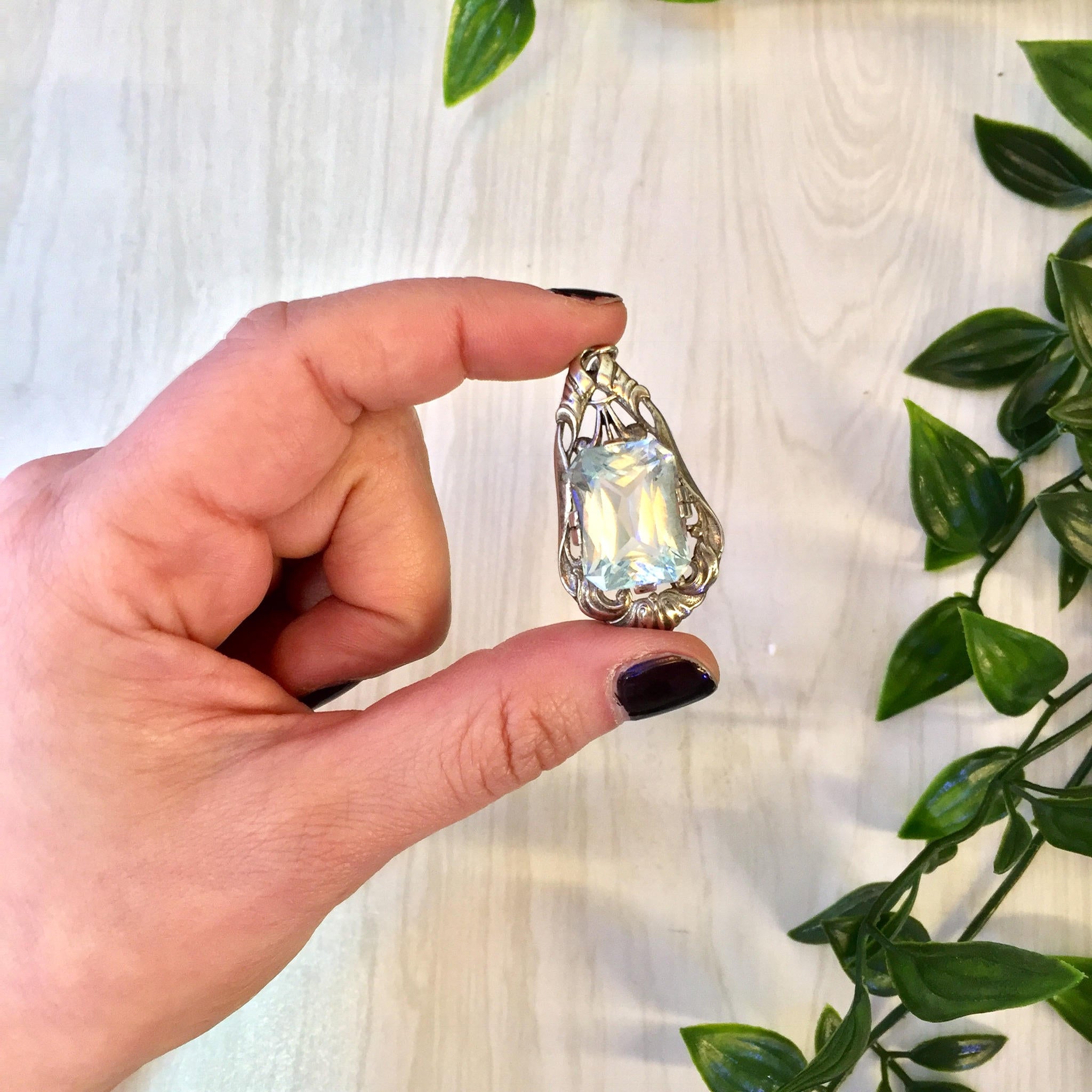Vintage Silver Pendant, Aquamarine, Sterling Silver, Vintage Jewlery, Necklace, Blue, 925, Mothers Day Gift