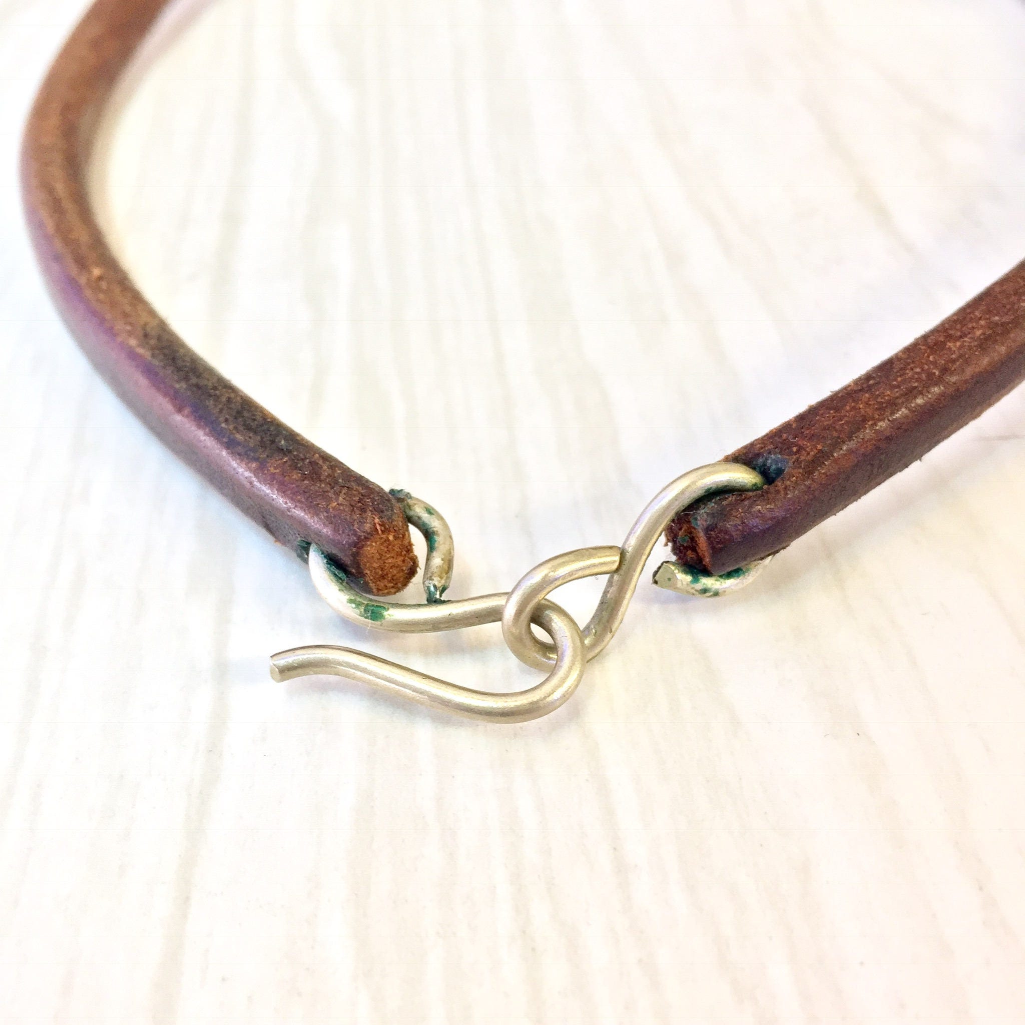 Vintage Choker, Leather Necklace, Vintage Jewelry, Brass, Coil Jewelry, Ethnic Jewelry, Statement Necklace, Mothers Day Gift