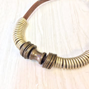 Vintage Choker, Leather Necklace, Vintage Jewelry, Brass, Coil Jewelry, Ethnic Jewelry, Statement Necklace, Mothers Day Gift