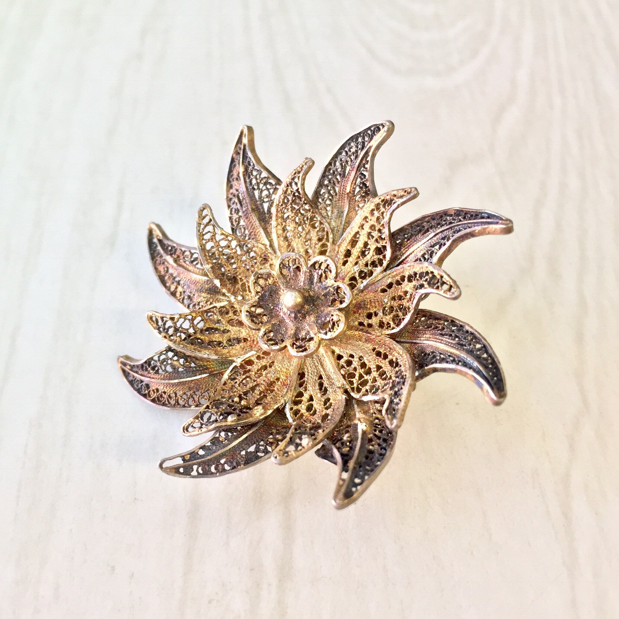 Vintage Silver Brooch, Vintage Jewelry, Sterling Silver, Flower Brooch, Flower Jewelry, Made in Portugal, Vintage Pin, Vintage Brooch,Patina