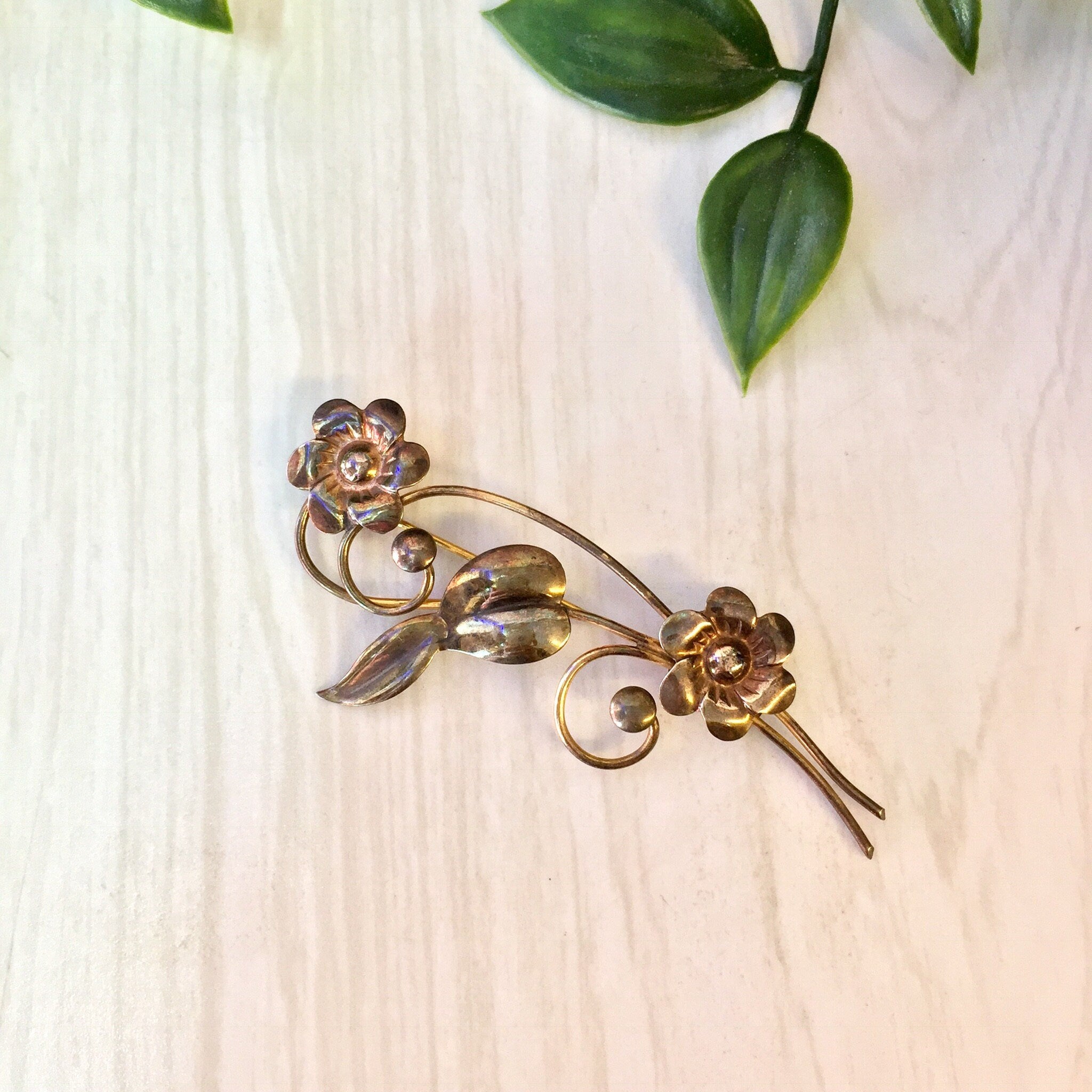Vintage Silver Brooch, Gold Filled Brooch, Flower Brooch, Floral Jewelry, Two Flowers, Vintage Jewelry, Sterling Silver, Vintage Pin, Brooch