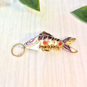 Vintage Fish Pendant, Vintage Pendant, Fish Pendant, Costume Jewelry, Statement Jewelry, Fish, Gold Toned Jewelry, Purple, Red, Gold, White