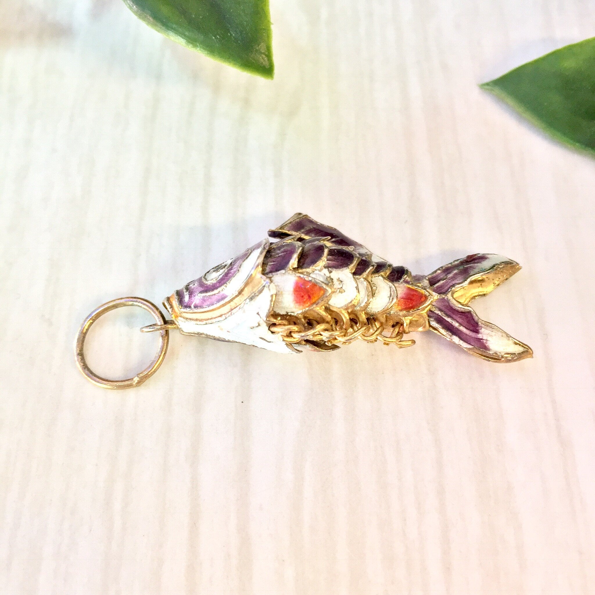 Vintage Fish Pendant, Vintage Pendant, Fish Pendant, Costume Jewelry, Statement Jewelry, Fish, Gold Toned Jewelry, Purple, Red, Gold, White