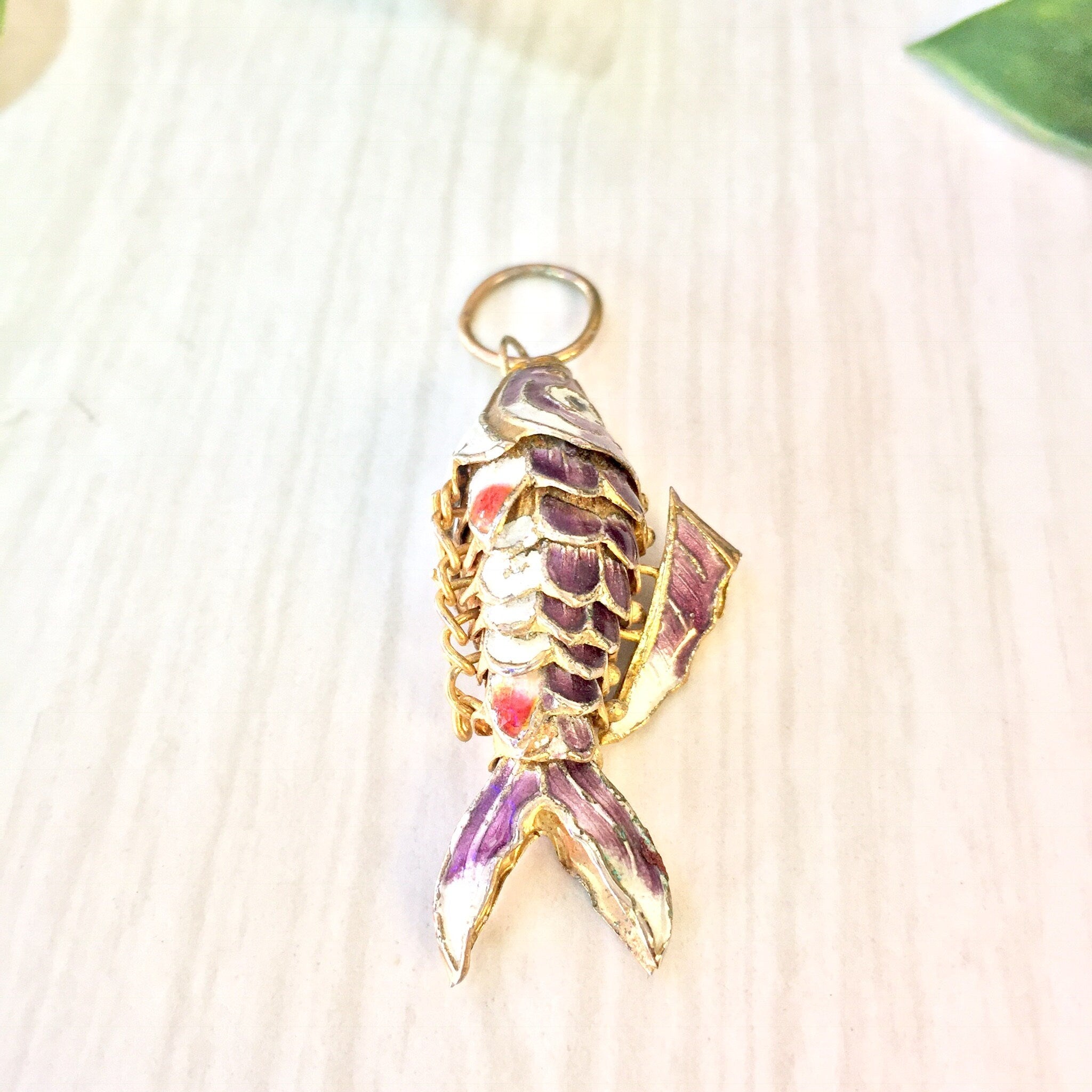 Vintage Fish Pendant, Vintage Pendant, Fish Pendant, Costume Jewelry, Statement Jewelry, Fish, Gold Toned Jewelry, Purple, Red, Gold, White