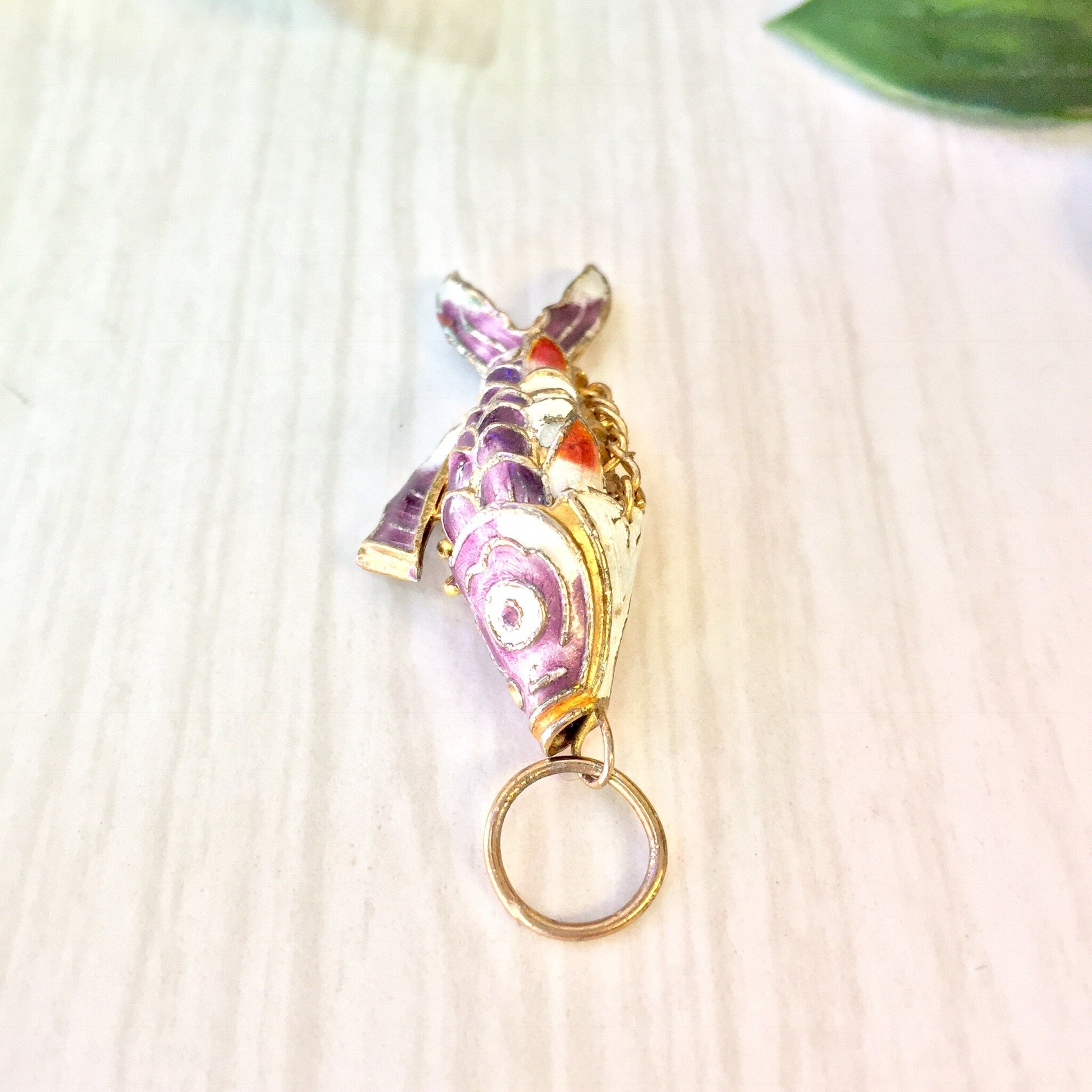 Vintage Fish Pendant, Vintage Pendant, Fish Pendant, Costume Jewelry, Statement Jewelry, Fish, Gold Toned Jewelry, Purple, Red, Gold, White