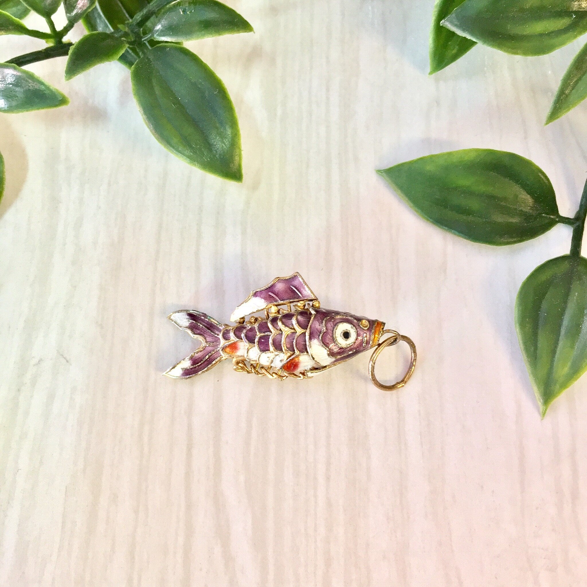 Vintage Fish Pendant, Vintage Pendant, Fish Pendant, Costume Jewelry, Statement Jewelry, Fish, Gold Toned Jewelry, Purple, Red, Gold, White