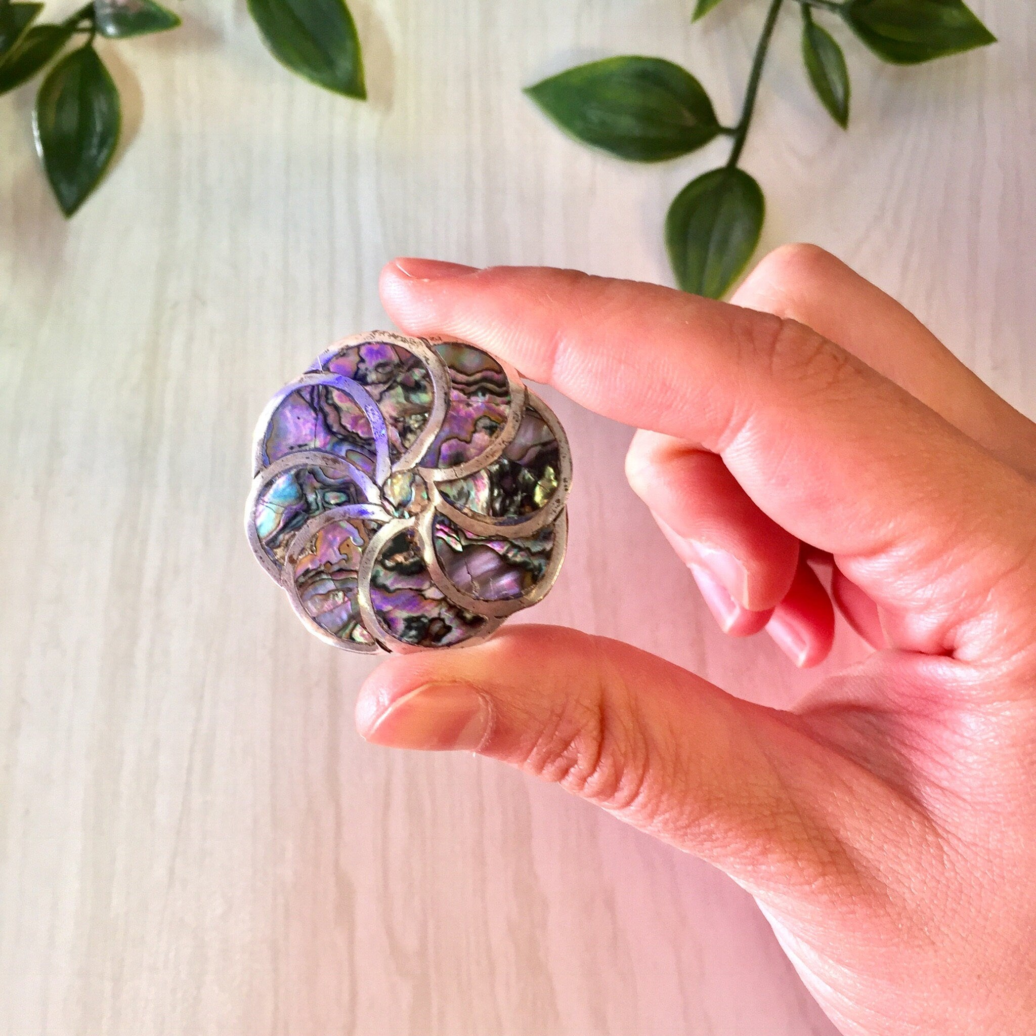 Vintage Silver Brooch, Abalone Brooch, Sterling Silver, Vintage Jewelry, Abalone and Silver, Spiral Brooch, Round Brooch, Purple, Blue,Green