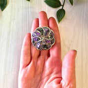 Vintage Silver Brooch, Abalone Brooch, Sterling Silver, Vintage Jewelry, Abalone and Silver, Spiral Brooch, Round Brooch, Purple, Blue,Green