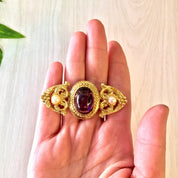 Vintage Gold Brooch, Gold Toned Brooch, Costume Jewelry, Statement Jewelry, Vintage Jewelry, Purple Stone, Faux Pearls, Victorian Style,
