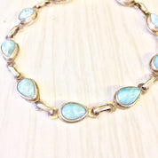 Vintage Sterling Silver Bracelet with Larimar Stones, Teardrop Shaped Stones, Link Bracelet, Vintage Jewelry, Blue, 925, Mothers Day Gift
