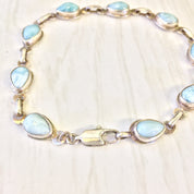 Vintage Sterling Silver Bracelet with Larimar Stones, Teardrop Shaped Stones, Link Bracelet, Vintage Jewelry, Blue, 925, Mothers Day Gift